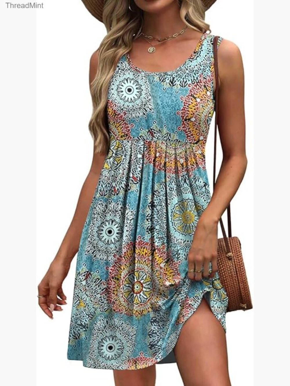 Sleeveless Midi Pleated Tank Dress Summer Casual